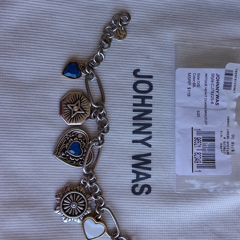 Johnny Was Silver-Tone Heart Charm Bracelet with Blue Accents - Picture 4 of 11